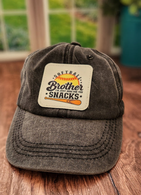 "Softball Brother - I'm Just Here For The Snacks" Youth Adjustable Hat